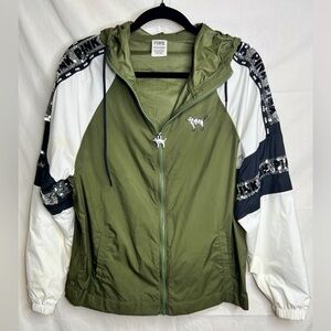 VS Pink Bling Blingy Windbreaker Zip Up Hoodie XS Green White Dog Sequins